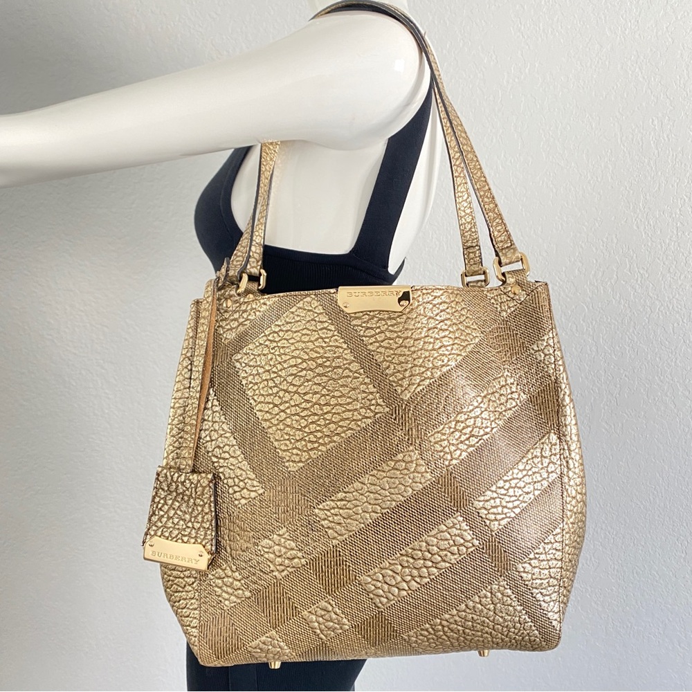 Burberry gold check leather bag